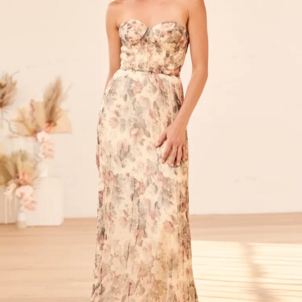 Lulu's Most Beautiful Day Ivory Multi Floral Print Organza Maxi Dress